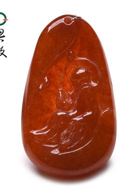 X26645果敢翡翠 红翡翡翠悟道玉牌挂件玉坠缅甸A货玉石牌子吊坠