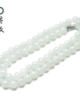 X23638果敢翡翠 糯冰翡翠项链玉项链缅甸A货玉石珠子串圆珠项链