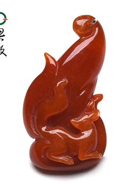 X26644果敢翡翠 红翡翡翠九尾狐挂件玉坠缅甸A货玉石九尾狐吊坠