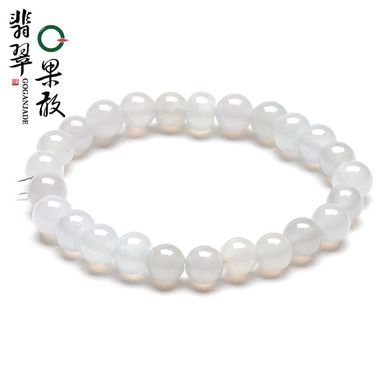 X26735果敢翡翠 晴水翡翠手链珠子串缅甸A货玉石圆珠手链手串