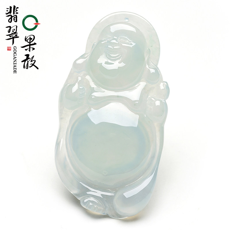 X24528果敢翡翠 晴水翡翠布袋佛吊坠站佛挂件缅甸A货玉石笑佛玉坠