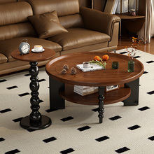 中古风茶几法式实木复古设计师圆几沙发边几小茶几圆桌小户型家用
