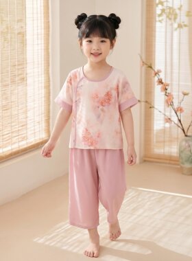 女童夏季绵绸新中式家居服套装