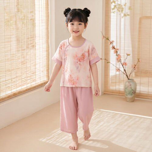 女童夏季绵绸新中式家居服套装