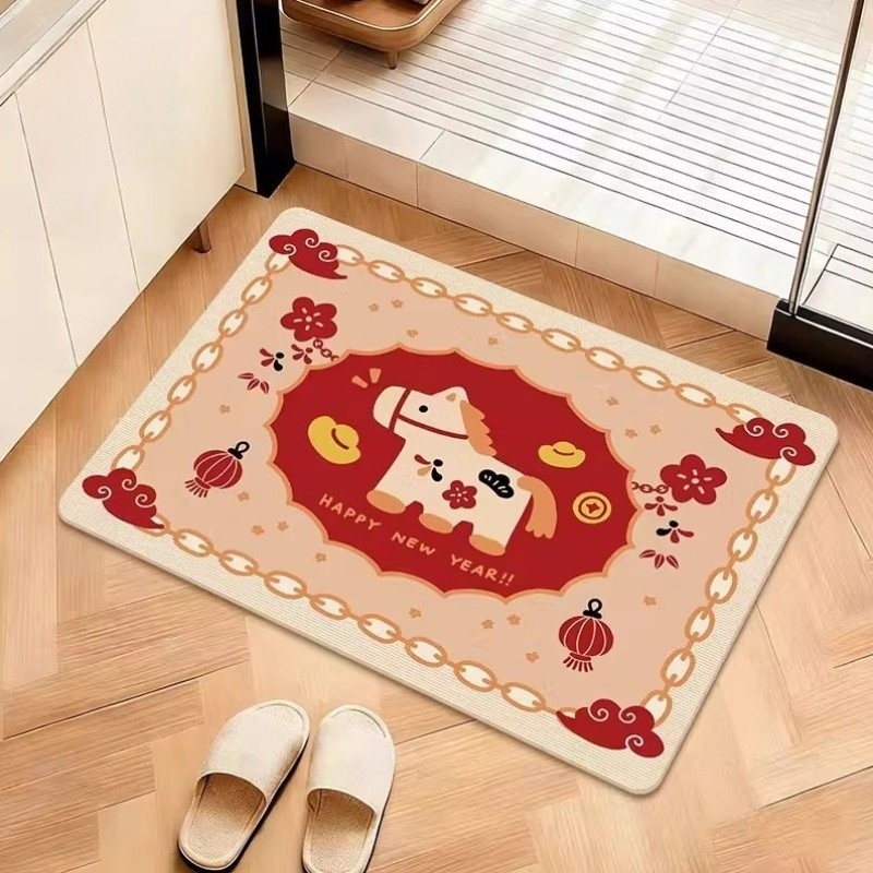 新年小马家用卫生间门口脚垫软硅藻泥红色地毯防滑吸水浴室地垫,居家布艺,家用脚垫,淘宝优惠券,粉丝福利购,淘宝优惠卷