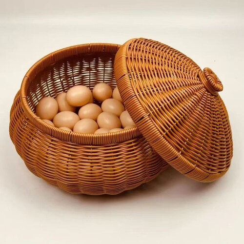 简约家用客厅厨房手工编织桌面圆形水果篮水果筐洗菜沥水盆馒头筐