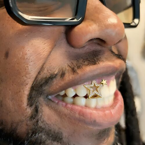 新品嘻哈大小双星星Grillz单颗镀金满镶锆石牙套男饰品假牙装饰