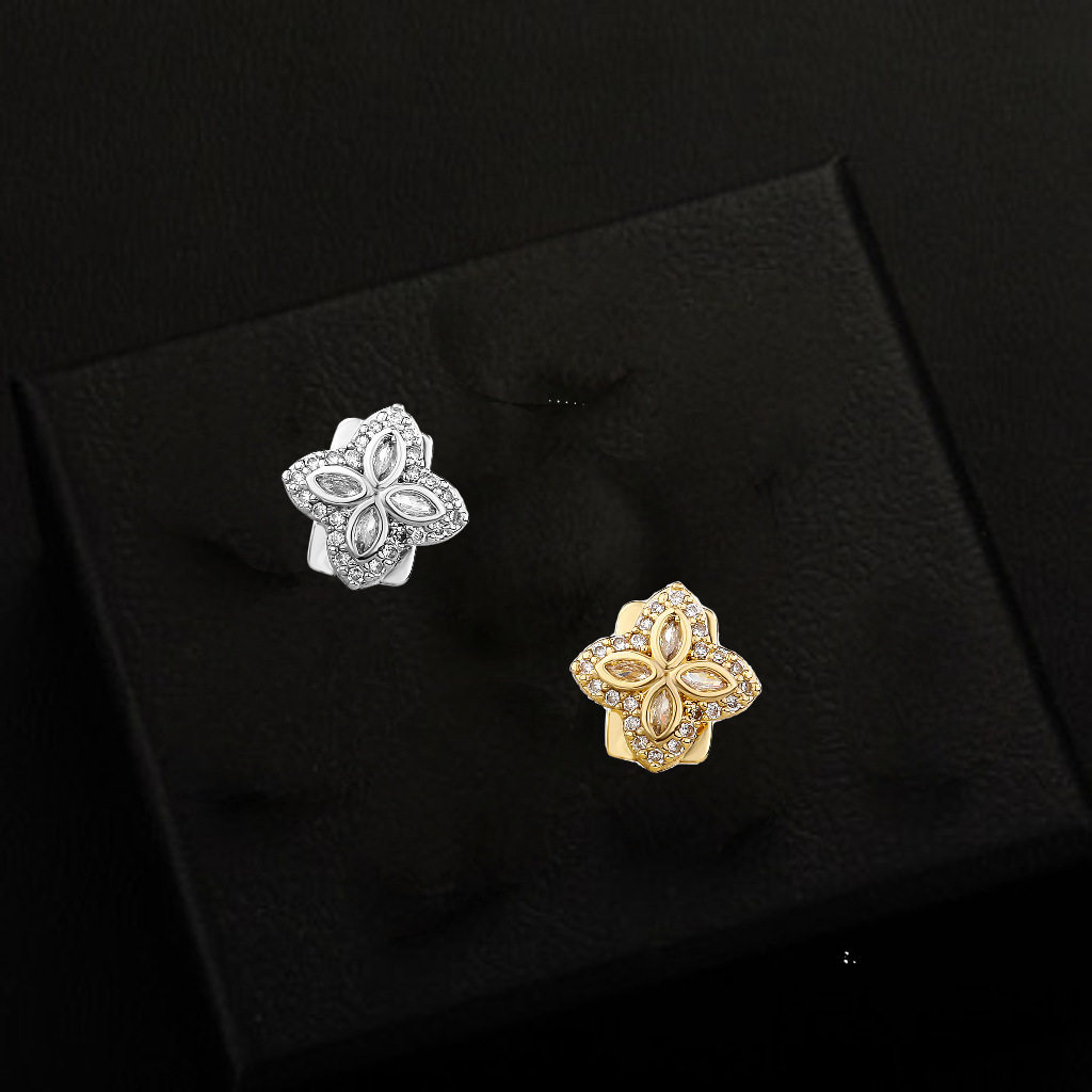 新品四叶草满锆牙套微镶镀金高品质单颗金牙欧美嘻哈女假牙齿配饰