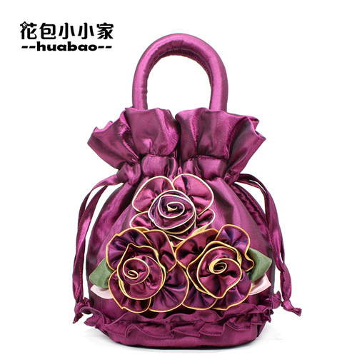 花朵手提抽绳布包手机零钱水桶包