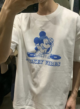 卡通漫画米奇老鼠印花夏季短袖T恤男女 纯棉小领口体恤学生半袖