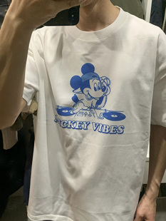 卡通漫画米奇老鼠印花夏季短袖T恤男女 纯棉小领口体恤学生半袖