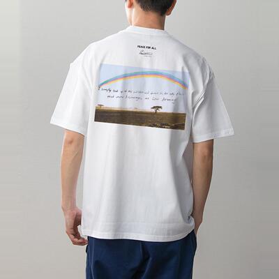 数码直喷马格南照片PEACE FOR ALL印花夏季情侣装纯棉短袖T恤男女
