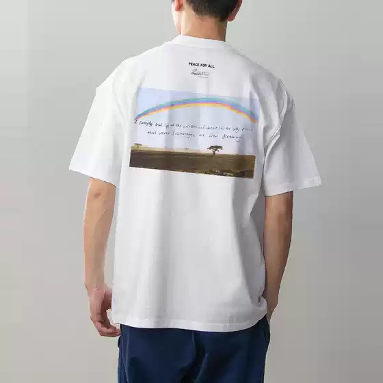 Digital Direct-Print Magnum Photo Peace for All Printed Summer Couple Outfit Pure Cotton Short-Sleeved T-Shirt for Men and Women