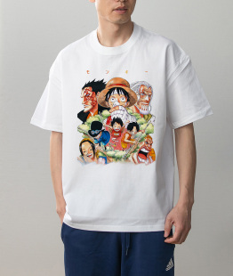 海贼王路飞加肥加大重磅宽松学生上衣 2024新款 短袖 男t恤纯棉夏季