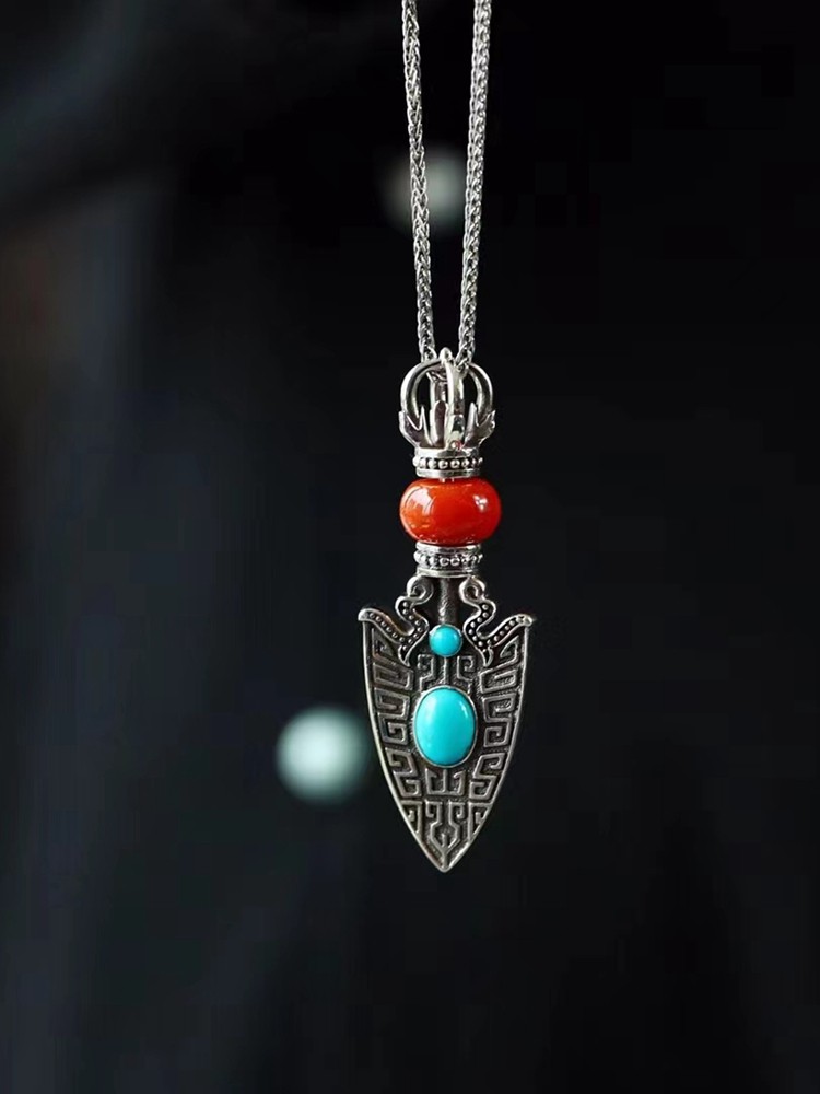 천연 광석 높은 도자기 블루 청록색 남부 레드 펜던트 다이아몬드 칼 마술 도구 커플 스타일로 상감