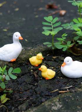 鸭子一家微景观装饰小摆件布置道具仿真小动物树脂假山戏水鸭子