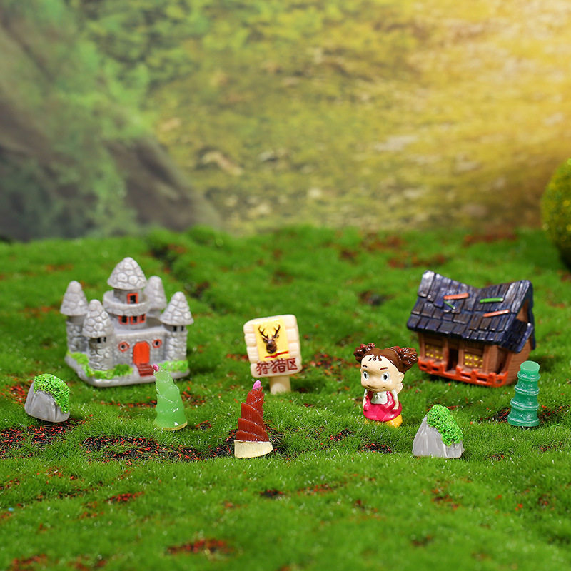 仿真竹笋微景观场景装饰品城堡房子树脂造景diy小摆件狩猎区字牌