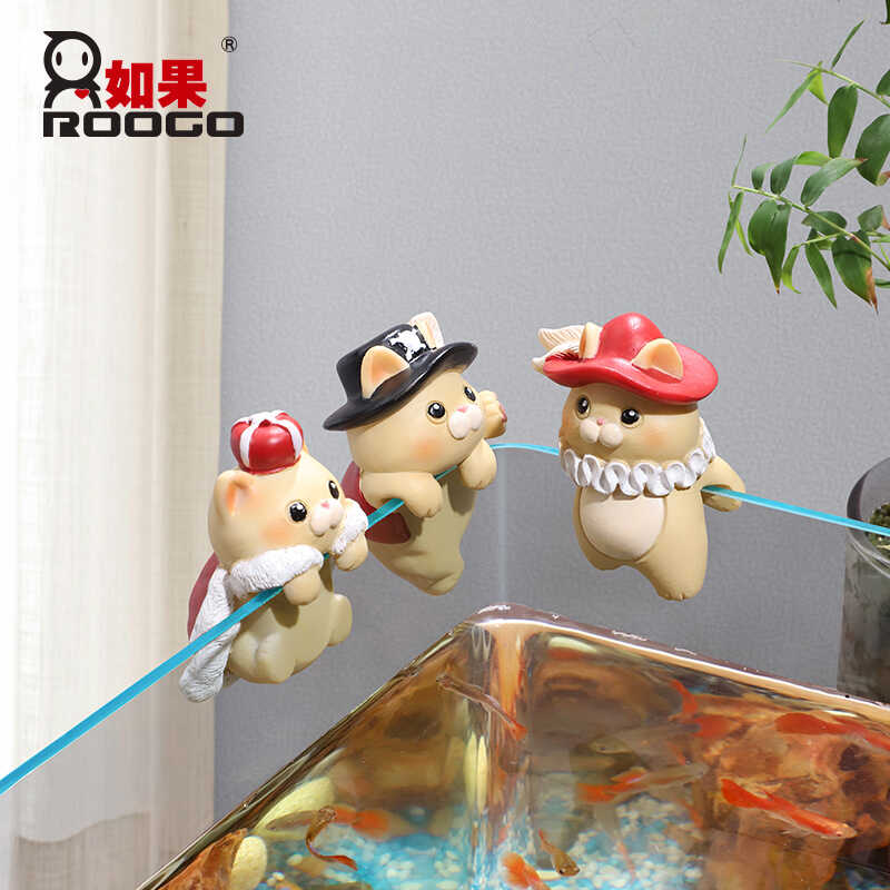 可爱猫咪鱼缸边缘造景小摆件创意