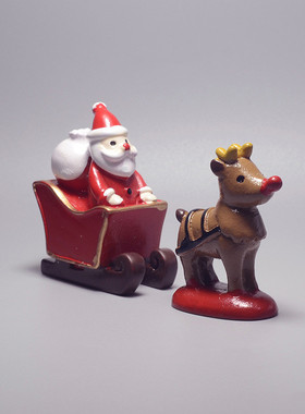 日本散货老人鹿驯鹿雪橇新品微景观圣诞节桌面摆放小摆件