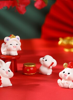树脂卡通桌面微景观舞狮造型兔