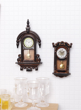 dollhouse老式合金钟微缩模型复古挂钟迷你1:12分ob11娃娃屋壁挂