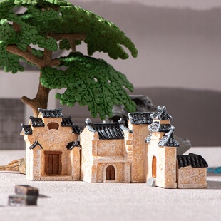 复古中式江南古建筑房子徽派房屋墙模型盆景造景装饰微景观小摆件