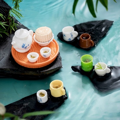 娃娃屋微景观复古中式茶壶杯子模型场景茶道茶具桌面创意小摆件
