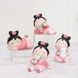 古风格格公主树脂工艺品小摆件创意桌面铲屎官可爱清朝宫女摆件