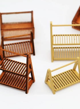 Dollhouse娃娃屋双层木质收纳架面包架微缩食玩场景置物架配件