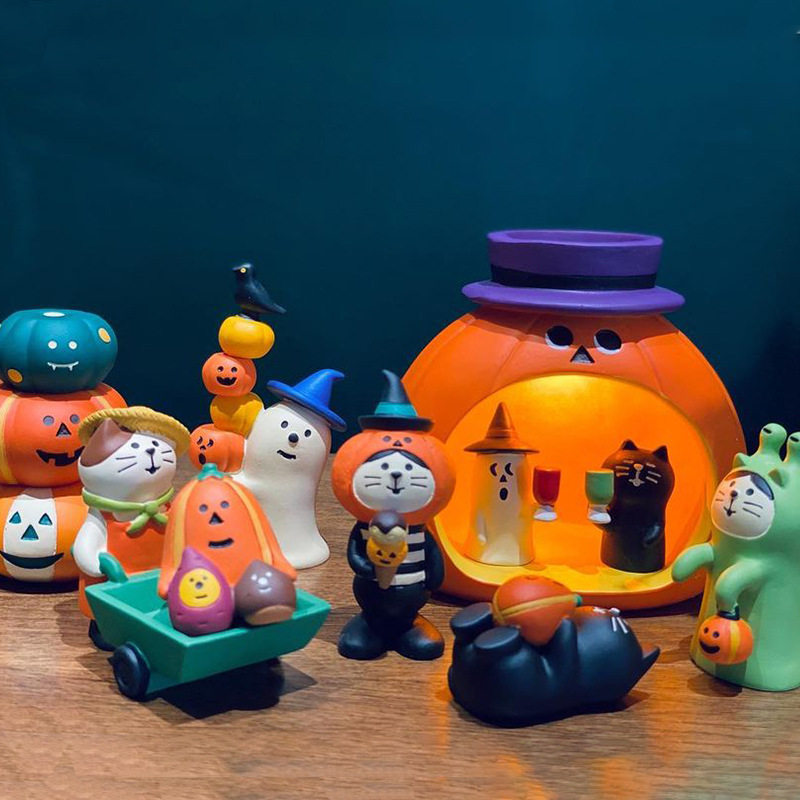 万圣节幽灵棺材恶魔黑猫南瓜屋微缩场景道具摆放zakka桌面饰摆件