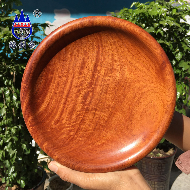 缘创艺缅甸花梨木瓜果碟大果紫檀整木料客厅桌面收纳实木小号盘子