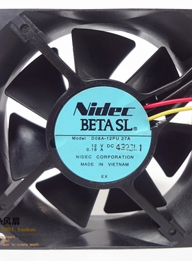 Nidec 8025 8cm 12V 0.18A 静音测速 CPU/机箱/功放风扇D08A-12PU