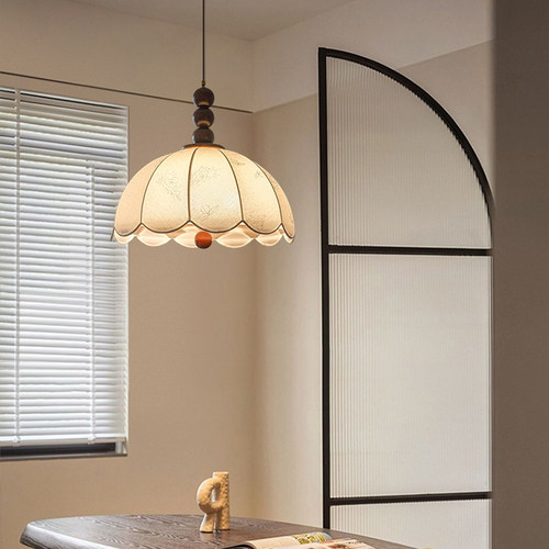 法式复古吊灯奶油风印花布艺卧室餐厅灯中古vintage原木风书房灯B