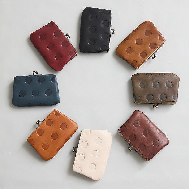 日本制Kanmi. 糖果波点口金牛皮纯手工钱包复古风WL24-56