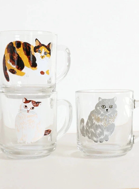 【现货】日本松尾美雪MATSUO MIYUKI小猫咪家用玻璃杯马克杯水杯