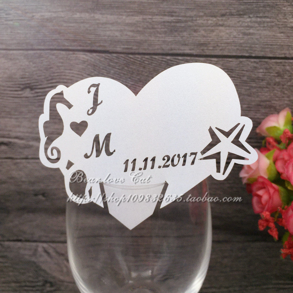 婚礼席位卡桌卡酒杯插卡个性海星