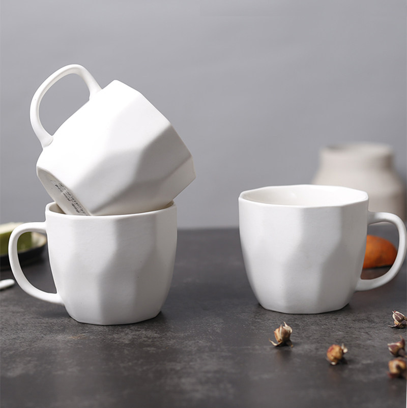 磨砂菱形马克杯复古办公室茶杯家用喝水杯早餐杯牛奶杯陶瓷杯子