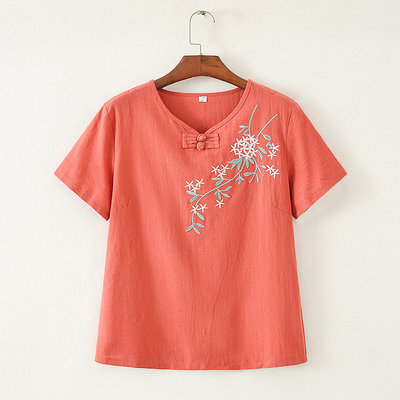 中年妈妈棉麻女装加大码绣花