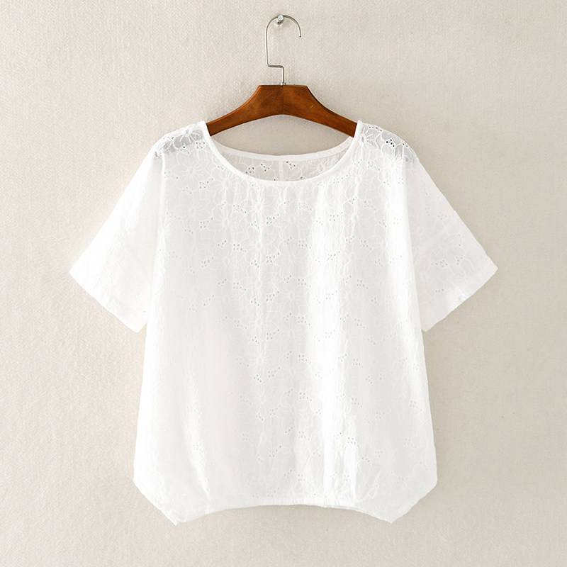 溜肩休闲短款纯色棉麻打底t恤女夏季宽松显瘦遮肉遮肚子上衣小衫