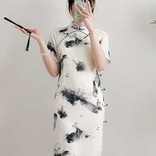 少女气质高端水墨江南风飞飞袖 新中式 改良年轻款 旗袍2025新款 夏季