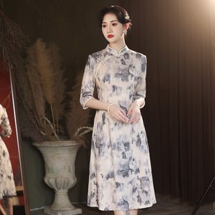 修身改良旗袍日常显瘦高档年轻女复古国风新款中式旗袍连衣裳裙