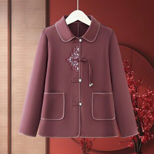 新款中年妈妈春秋国风外套新中式刺绣上衣中老年女装洋气衣服女