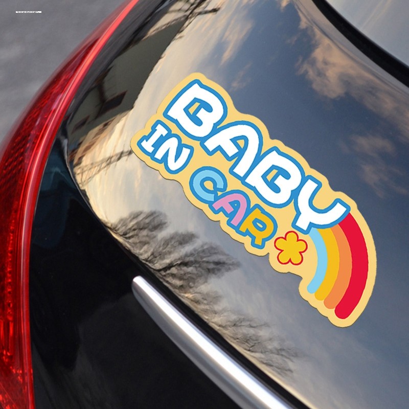 女司机带宝宝在车里车内有婴儿汽车贴纸反光贴磁性贴卡通创意车贴