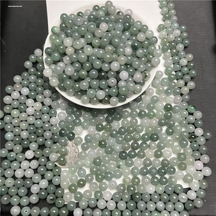 diy手工串珠翡翠玉珠子散珠浅绿油豆色大孔径配珠手链材料