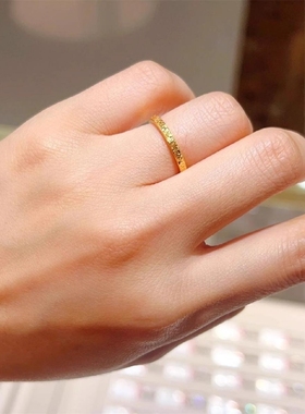 素圈锤纹碎碎冰戒指女小众设计越南沙金仿真黄金情侣款高级感食指