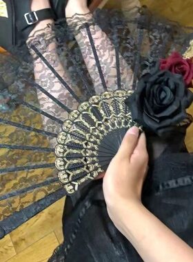 lolita蕾丝扇子华丽复古欧式玫瑰折扇茶会款暗黑搞死漫展cos道具