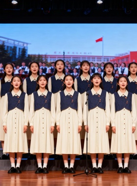 两件装连衣裙初高中毕业照班服春秋长袖套装小学生红歌合唱演出服