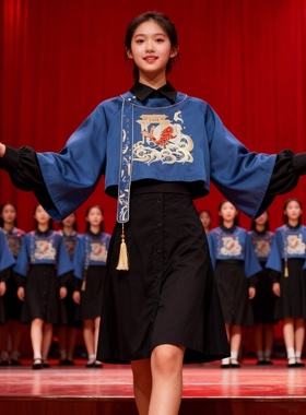 新中式国风复古裙套装初高中小学生诗歌朗诵红歌大合唱舞台演出服