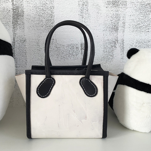 方包 黑白 熊猫包 Fu.DuJuan 手提包 设计师 经典 牛皮手拧包 原创