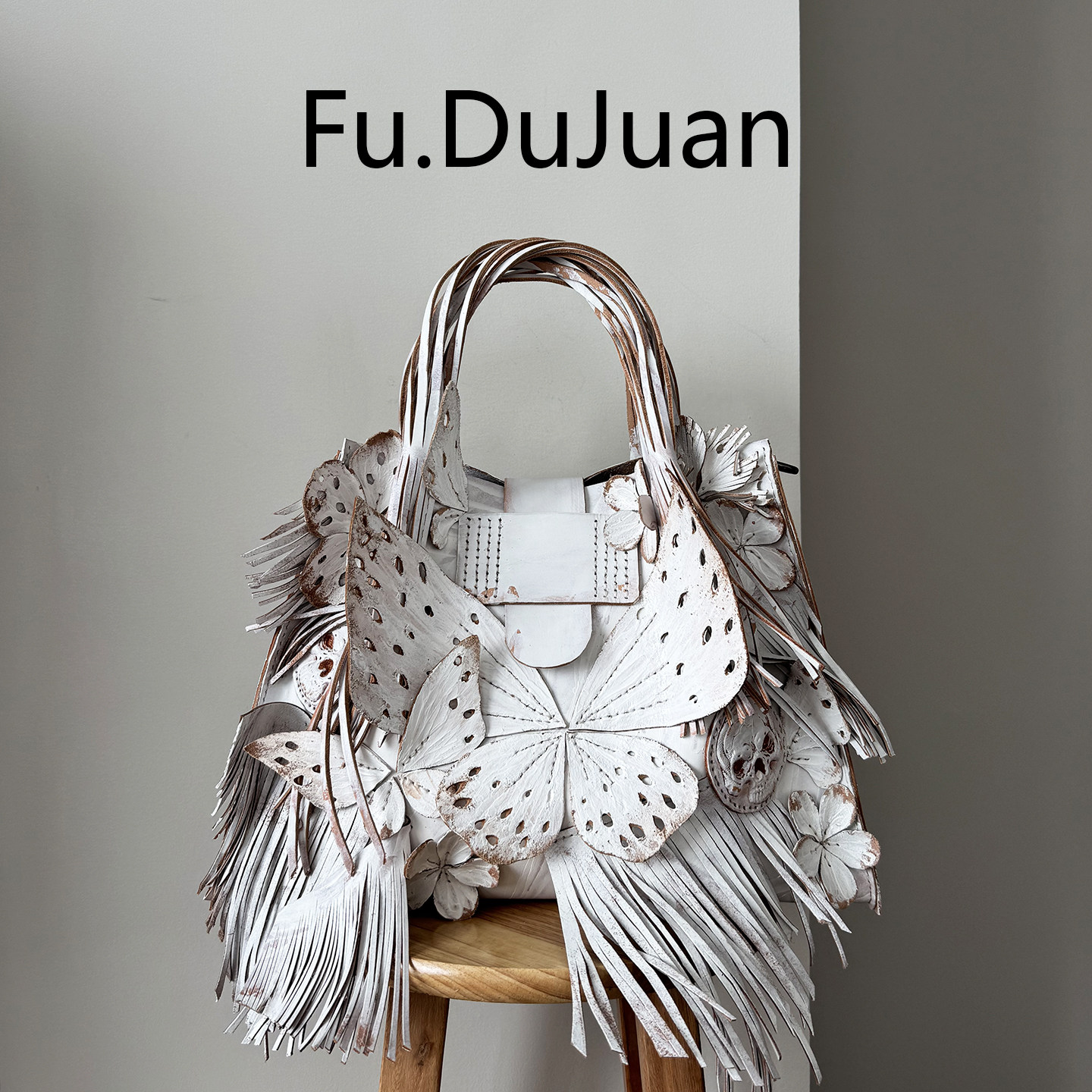 白哥特骷髅头蝴蝶包 Fu.DuJuan大容量手工真皮手提斜挎包 限量版